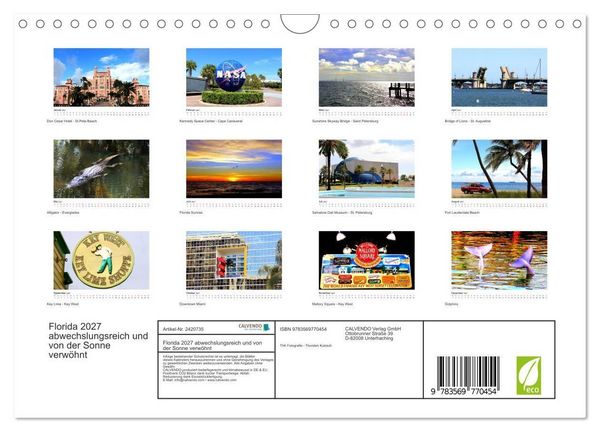 Produktbild: Florida 2027 abwechslungsreich und von der Sonne verw&ouml;hnt (Wandkalender 2027 DIN A4 quer), CALVENDO Monatskalender