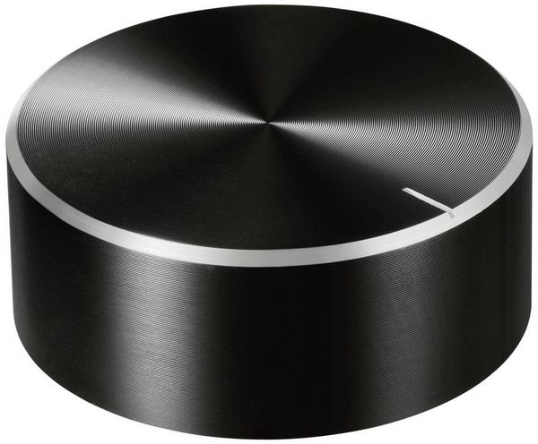 Produktbild: TRU COMPONENTS TC-11696532 Drehknopf mit Knopfmarkierung Schwarz (&Oslash; x H) 48 mm x 19 mm Aluminium, Plastik 1 St.