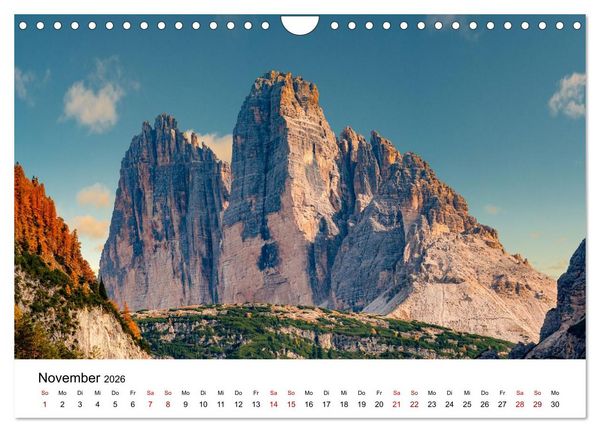 Produktbild: Dolomiten, Drei Zinnen Naturpark: Alpenlandschaften (Wandkalender 2026 DIN A4 quer), CALVENDO Monatskalender