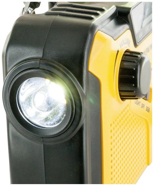 Produktbild: Schwaiger Outdoorradio UKW, AM, FM Handkurbel, Solarpanel, spritzwassergesch&uuml;tzt, sto&szlig;fest, Taschenlampe Gelb, Schwarz