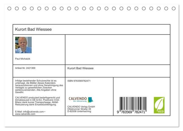 Produktbild: Kurort Bad Wiessee (Tischkalender 2027 DIN A5 quer), CALVENDO Monatskalender