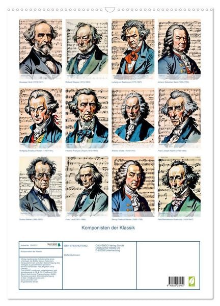 Produktbild: Komponisten der Klassik (Wandkalender 2026 DIN A2 hoch), CALVENDO Monatskalender