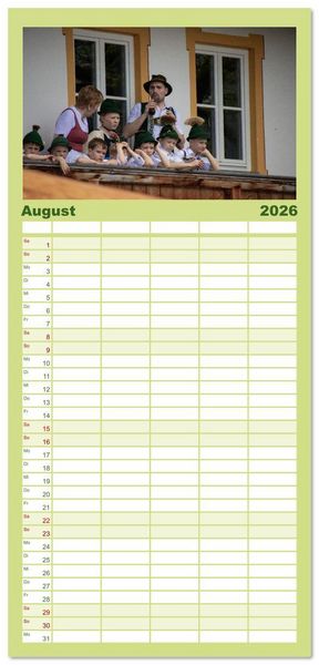 Produktbild: Familienplaner 2026 - Maibaum aufstellen mit 5 Spalten (Wandkalender, 21 x 45 cm) CALVENDO