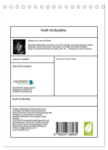 Produktbild: Kraft mit Buddha (Tischkalender 2026 DIN A5 hoch), CALVENDO Monatskalender