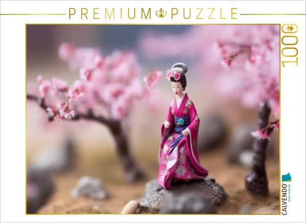 Produktbild: CALVENDO Puzzle Geisha zur Kirschbl&uuml;te - in Miniatur | 1000 Teile Lege-Gr&ouml;&szlig;e 64x48cm Foto-Puzzle f&uuml;r gl&uuml;ckliche Stunden