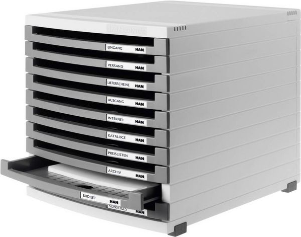 Produktbild: HAN 1510-0-19 Schubladenbox Lichtgrau DIN A4, DIN B4, DIN C4 Anzahl der Schubf&auml;cher: 10