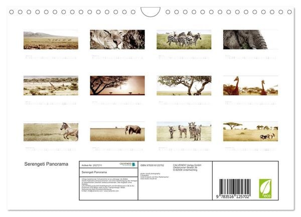 Produktbild: Serengeti Panorama (Wandkalender 2026 DIN A4 quer), CALVENDO Monatskalender