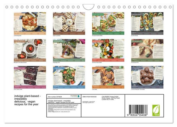 Produktbild: indulge plant-based - irresistibly delicious, vegan recipes for the year (Wall Calendar 2026 DIN A4 landscape), CALVENDO 12 Month Wall Calendar
