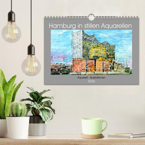 Produktbild: Hamburg in stillen Aquarellen (Wandkalender 2026 DIN A4 quer), CALVENDO Monatskalender