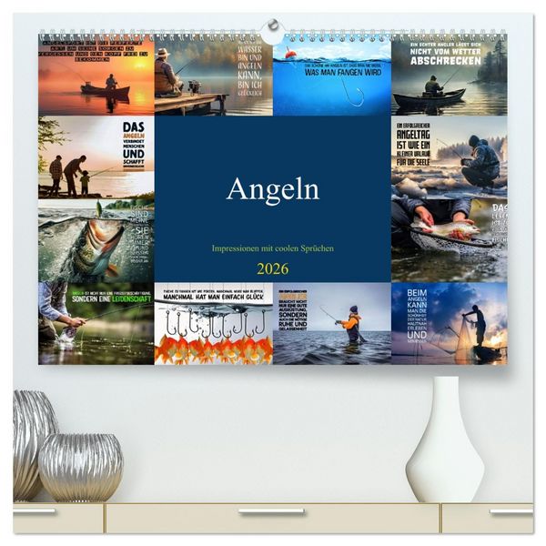 Produktbild: Angeln - Impressionen mit coolen Spr&uuml;chen (hochwertiger Premium Wandkalender 2026 DIN A2 quer), Kunstdruck in Hochglanz