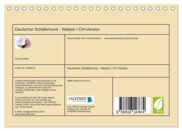 Produktbild: Deutscher Sch&auml;ferhund - Welpen / CH-Version (Tischkalender 2026 DIN A5 quer), CALVENDO Monatskalender