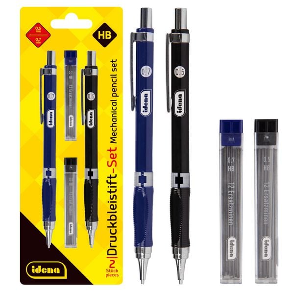 Produktbild: Idena Druckbleistift mit Radiergummi und Refills blau schwarz 0,5/0,7mm 2 St&uuml;ck