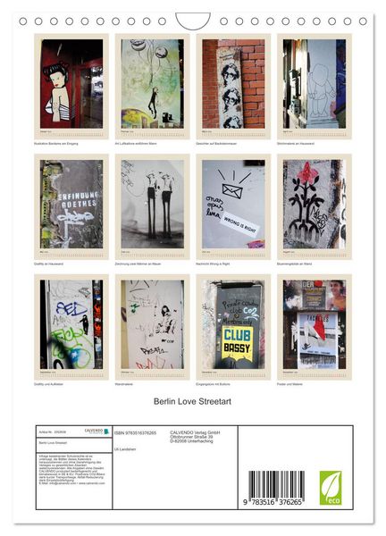 Produktbild: Berlin Love Streetart (Wandkalender 2026 DIN A4 hoch), CALVENDO Monatskalender