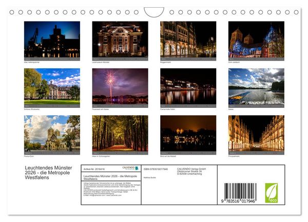 Produktbild: Leuchtendes M&uuml;nster 2026 - die Metropole Westfalens (Wandkalender 2026 DIN A4 quer), CALVENDO Monatskalender