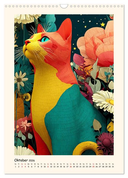 Produktbild: Katzenkunst. K&uuml;nstlerische Paintings im modernen Folk-Stil (Wandkalender 2026 DIN A3 hoch), CALVENDO Monatskalender