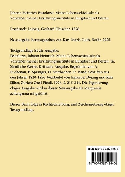 Produktbild: Meine Lebensschicksale als Vorsteher meiner Erziehungsinstitute in Burgdorf und Iferten
