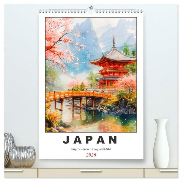 Produktbild: Japan. Impressionen im Aquarell-Stil (hochwertiger Premium Wandkalender 2026 DIN A2 hoch), Kunstdruck in Hochglanz
