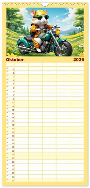 Produktbild: Familienplaner 2026 - Tierische Motorradfahrer mit 5 Spalten (Wandkalender, 21 x 45 cm) CALVENDO