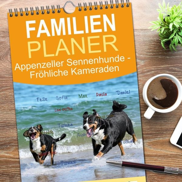 Produktbild: Familienplaner 2026 - Appenzeller Sennenhunde - Fr&ouml;hliche Kameraden mit 5 Spalten (Wandkalender, 21 x 45 cm) CALVENDO