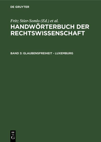 Produktbild: Handw&ouml;rterbuch der Rechtswissenschaft / Glaubensfreiheit - Luxemburg