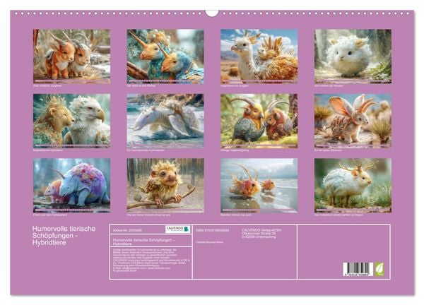 Produktbild: Humorvolle tierische Sch&ouml;pfungen - Hybridtiere (Wandkalender 2026 DIN A2 quer), CALVENDO Monatskalender