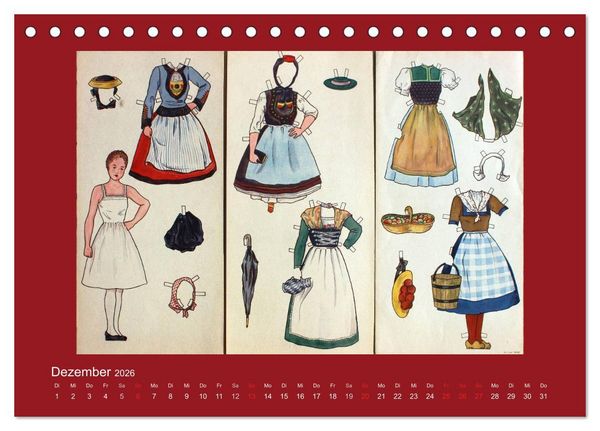 Produktbild: Alte europ&auml;ische Ankleidepuppen aus Papier (Tischkalender 2026 DIN A5 quer), CALVENDO Monatskalender
