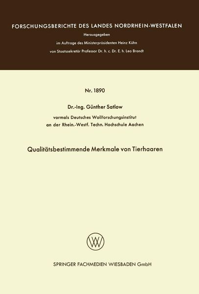 Produktbild: Qualit&auml;tsbestimmende Merkmale von Tierhaaren
