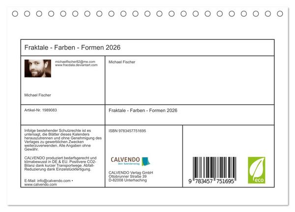 Produktbild: Fraktale - Farben - Formen 2026 (Tischkalender 2026 DIN A5 quer), CALVENDO Monatskalender