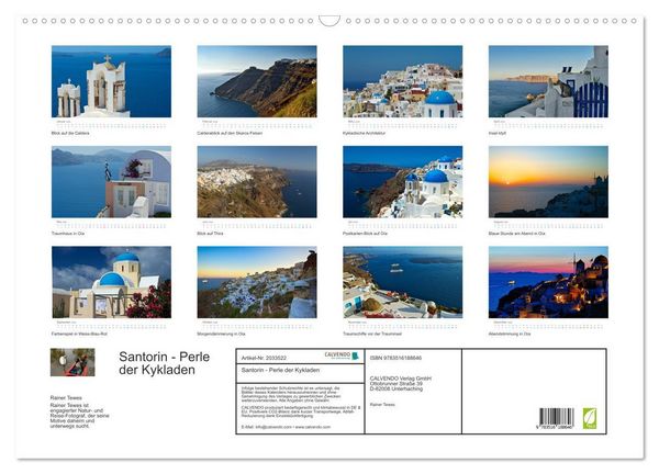 Produktbild: Santorin - Perle der Kykladen (Wandkalender 2026 DIN A2 quer), CALVENDO Monatskalender