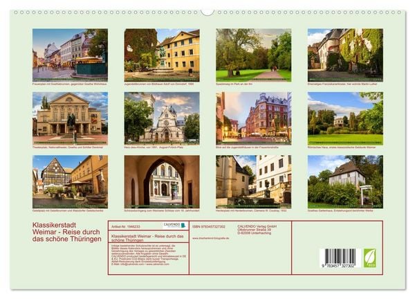 Produktbild: Klassikerstadt Weimar - Reise durch das sch&ouml;ne Th&uuml;ringen (hochwertiger Premium Wandkalender 2026 DIN A2 quer), Kunstdruck in Hochglanz