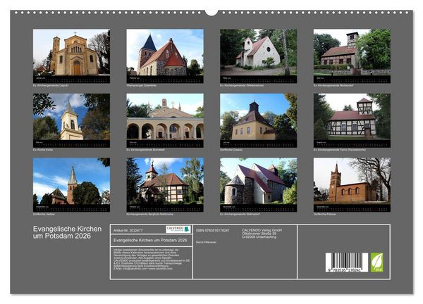Produktbild: Evangelische Kirchen um Potsdam 2026 (hochwertiger Premium Wandkalender 2026 DIN A2 quer), Kunstdruck in Hochglanz