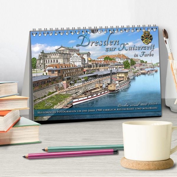 Produktbild: Historisches Dresden um 1900 neu restauriert und detailkoloriert (Tischkalender 2026 DIN A5 quer), CALVENDO Monatskalender