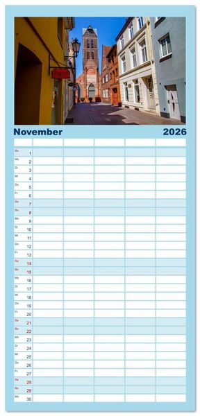 Produktbild: Familienplaner 2026 - Wismar - Die Ostseeperle unter den deutschen Hansest&auml;dten mit 5 Spalten (Wandkalender, 21 x 45 cm) CALVENDO
