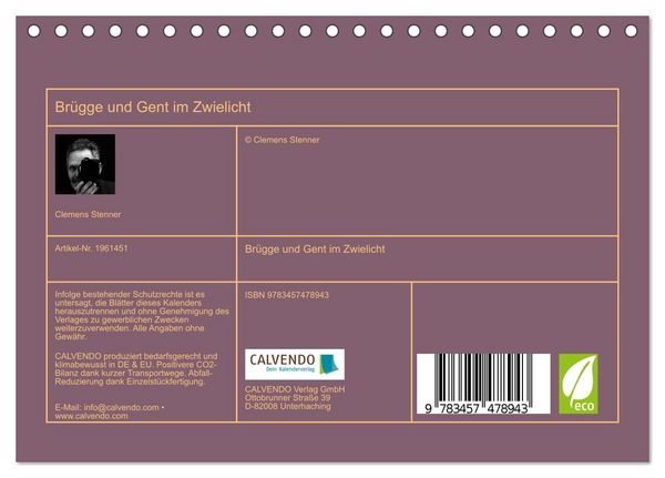 Produktbild: Br&uuml;gge und Gent im Zwielicht (Tischkalender 2026 DIN A5 quer), CALVENDO Monatskalender