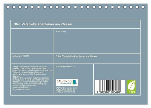 Produktbild: Otter. Verspielte Abenteurer am Wasser (Tischkalender 2027 DIN A5 quer), CALVENDO Monatskalender