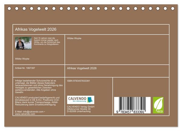 Produktbild: Afrikas Vogelwelt 2026 (Tischkalender 2026 DIN A5 quer), CALVENDO Monatskalender