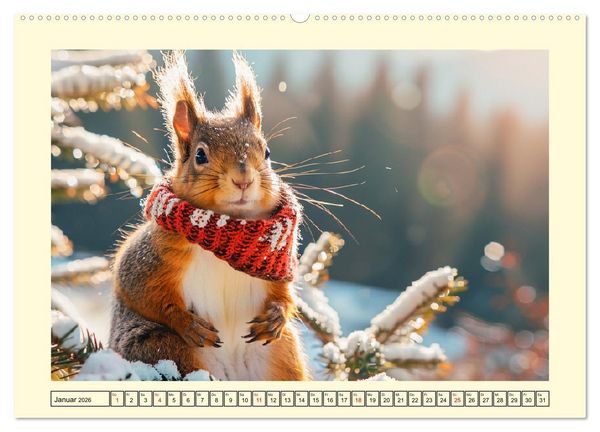 Produktbild: H&ouml;rnchen-Mode in der Natur. Niedliche Eichh&ouml;rnchen auf trendiger Mission (hochwertiger Premium Wandkalender 2026 DIN A2 quer), Kunstdruck in Hochglanz