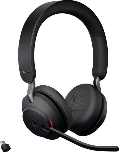 Produktbild: Jabra Evolve2 65 MS On Ear Headset Bluetooth&reg; Stereo Schwarz Lautst&auml;rkeregelung, Batterieladeanzeige, Mikrofon-Stummschaltung Telefon
