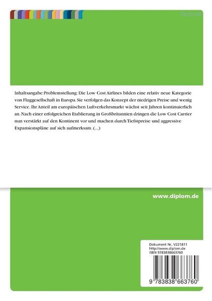 Produktbild: Analyse und Bewertung von Marktpositionen ausgew&auml;hlter Low Cost Airlines in Europa