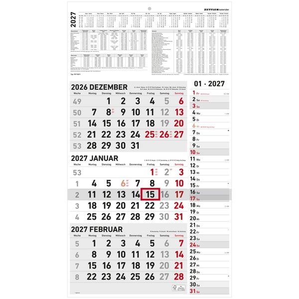 Produktbild: 3-Monatskalender Kombi 2027