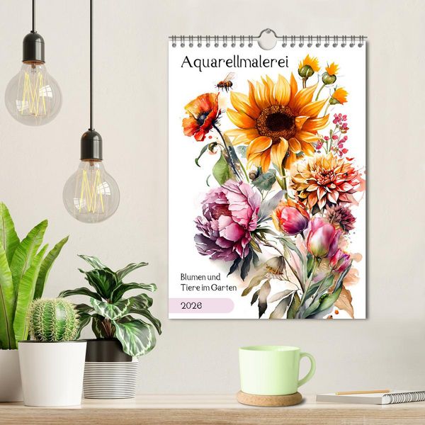 Produktbild: Aquarellmalerei - Blumen und Tiere im Garten (Wandkalender 2026 DIN A4 hoch), CALVENDO Monatskalender