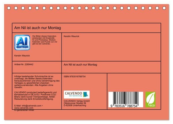 Produktbild: Am Nil ist auch nur Montag (Tischkalender 2027 DIN A5 quer), CALVENDO Monatskalender