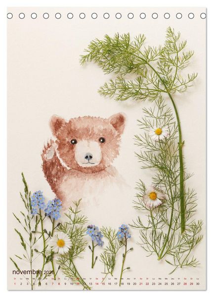 Produktbild: Animaux &agrave; l'aquarelle et v&eacute;g&eacute;taux (Calendrier de bureau 2026 DIN A5 horizontal), CALVENDO calendrier mensuel