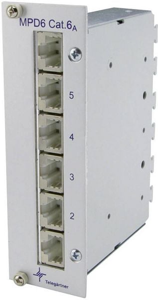 Produktbild: Teleg&auml;rtner 100006991 6 Port Netzwerk-Patchpanel CAT 6a 3 HE Best&uuml;ckt
