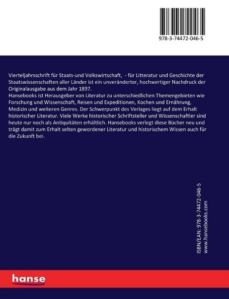Produktbild: Vierteljahrsschrift f&uuml;r Staats-und Volkswirtschaft,