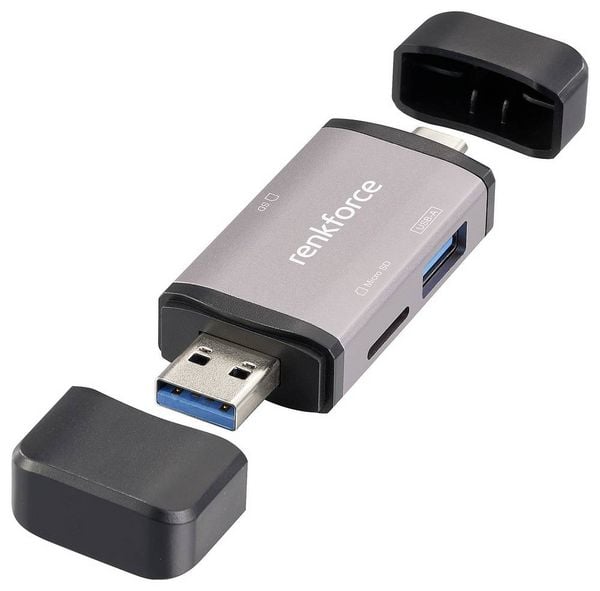 Renkforce RF-CR-480 Externer Speicherkartenleser USB-A, USB-C Aluminium-Grau
