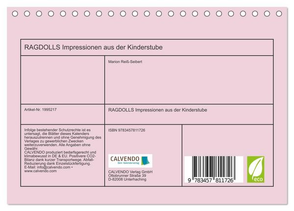 Produktbild: RAGDOLLS Impressionen aus der Kinderstube (Tischkalender 2026 DIN A5 quer), CALVENDO Monatskalender