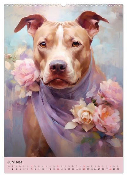 Produktbild: Pit Bull Aquarelle. Illustrationen von tollen Hunden (Wandkalender 2026 DIN A2 hoch), CALVENDO Monatskalender