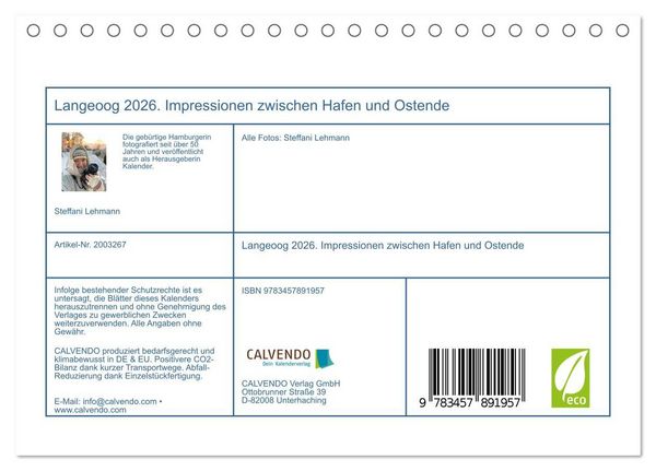 Produktbild: Langeoog 2026. Impressionen zwischen Hafen und Ostende (Tischkalender 2026 DIN A5 quer), CALVENDO Monatskalender
