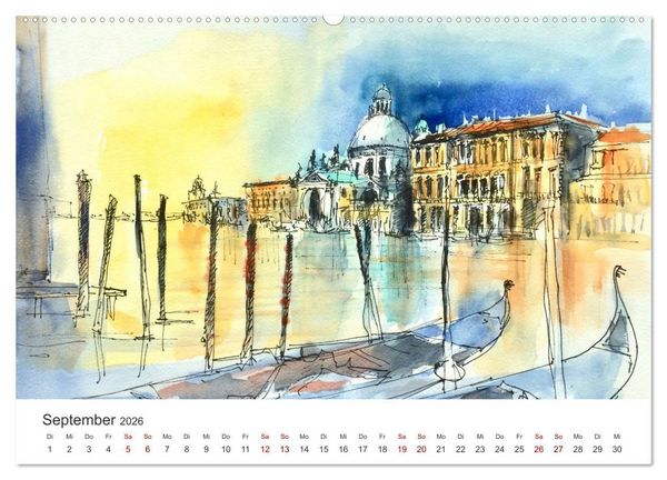 Produktbild: Italienische Reiseskizzen (hochwertiger Premium Wandkalender 2026 DIN A2 quer), Kunstdruck in Hochglanz